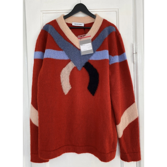 Kiko Kostadinov 00092020 NOLAN INTARSIA JUMPER Clay Red Oversized - Picture 1 of 6